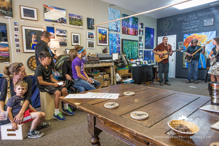 SenecaCreekPhotography.com by Allison Pluda | 2016 Laramie, Wyoming Pop-Up Art Walk at the Studio | Live Music by Timothy John and the Cluster Plucks | Featured Paintings by Melinda Cummings -