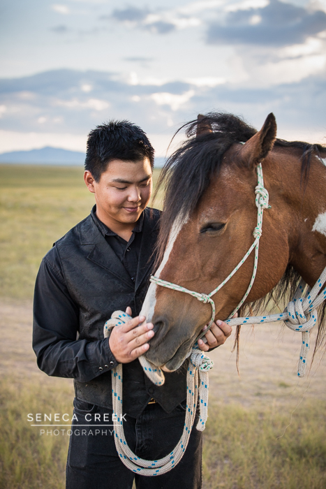 SenecaCreekPhotography.com by Allison Pluda | Ky's Senior Portraits with his Horse Gracie | Western Sunset in Laramie, Wyoming on the prairie