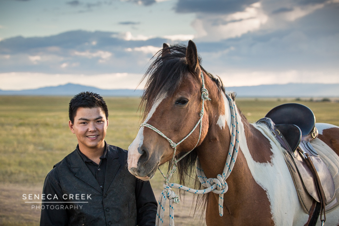 SenecaCreekPhotography.com by Allison Pluda | Ky's Senior Portraits with his Horse Gracie | Western Sunset in Laramie, Wyoming on the prairie