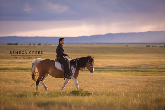 SenecaCreekPhotography.com by Allison Pluda | Ky's Senior Portraits with his Horse Gracie | Western Sunset in Laramie, Wyoming on the prairie