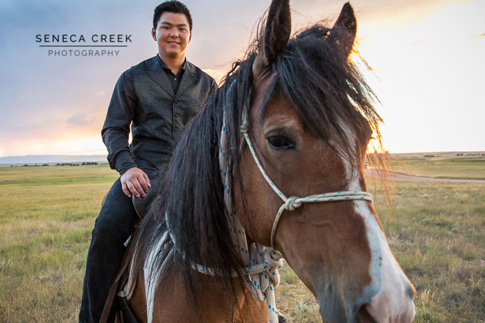 SenecaCreekPhotography.com by Allison Pluda | Ky's Senior Portraits with his Horse Gracie | Western Sunset in Laramie, Wyoming on the prairie