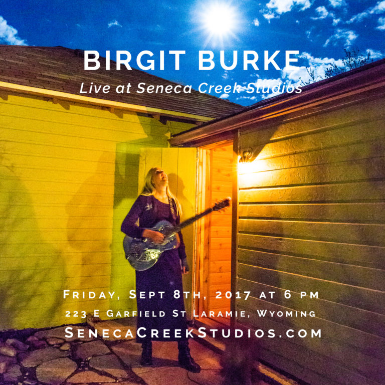 Folk/Blues Musician Birgit Burke Live Acoustic Concert at Seneca Creek Studios in Historic Downtown Laramie, Wyoming