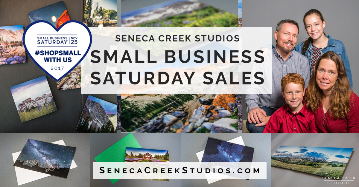 SenecaCreekStudios.com by Allison Pluda | Small Business Saturday Sales and Promotions | Fine Art Nature and Landscape Prints | Family Portrait Sessions for Christmas or Hanukkah Cards | Historic Downtown Laramie, Wyoming | Photography Studio | Wyoming Gifts | Snowy Range Mountains Panoramic | 2017-11-25 Small Business Saturday Seneca Creek Studios Square Flyer Shared Link Posts_11