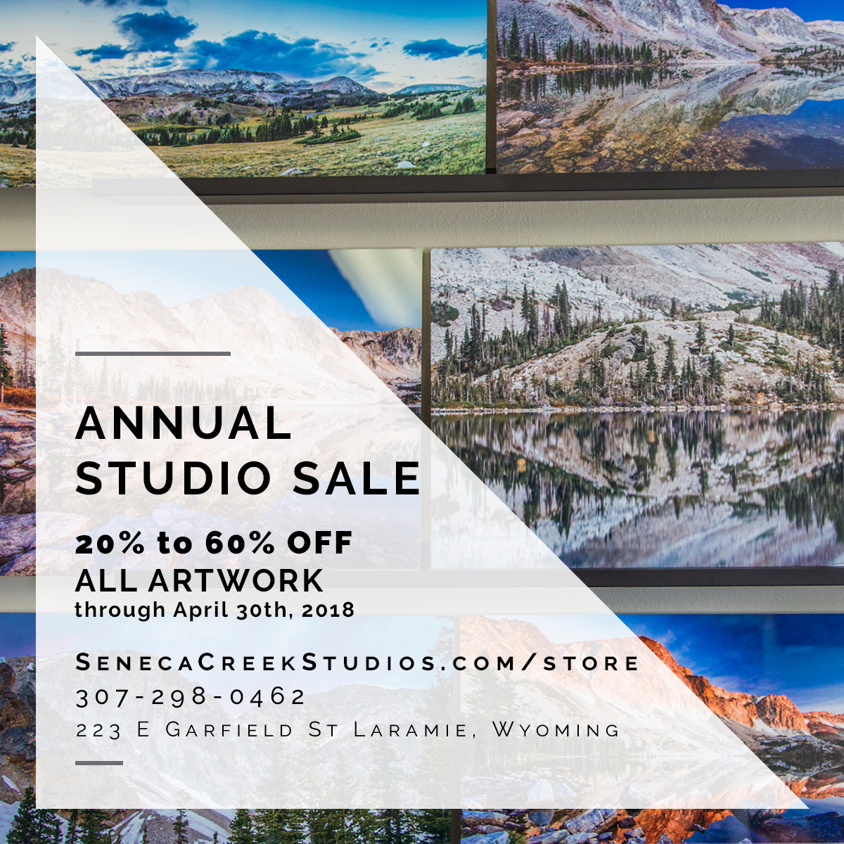 | SenecaCreekStudios.com by Allison Pluda | Fine Art Nature, Landscape, & Wildlife Archival Wall Prints from the Rocky Mountains | Metal Aluminum Photography Prints | Archival Framed Matted Wall Prints | Wyoming & Western Professional Photography & Astrophotography | Gifts, Souvenirs, & Cards | Seneca Creek Studios Art Gallery, Portrait, & Design Studio in historic downtown Laramie, Wyoming also serving Cheyenne, Fort Collins, and the Front Range of Northern Colorado | 2018-04-01 Annual Studio Sale Seneca Creek Studios Square Posts_14 Snowy Range Mountains, Vedauwoo, Medicine Bow National Forest, Poster Print